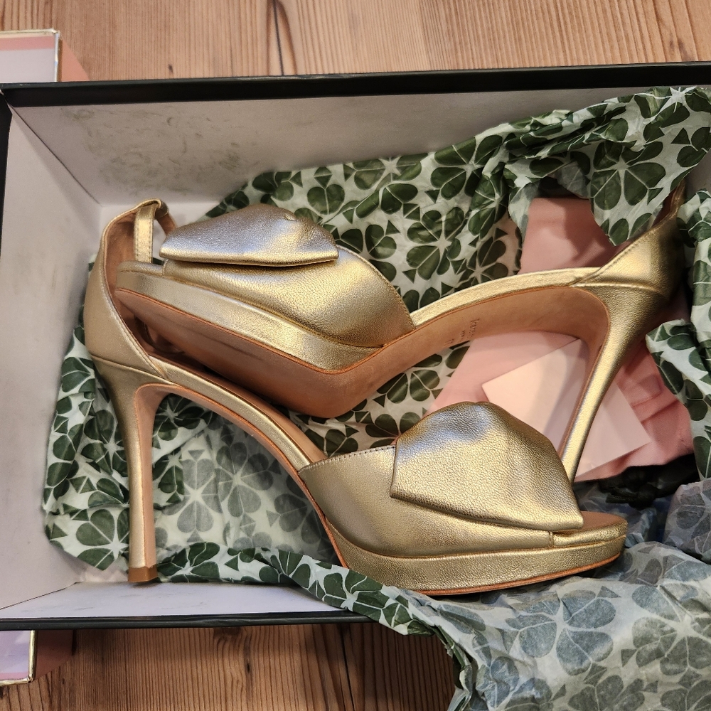 Kate Spade Bridal Bow Pump Gold Ankle Strap